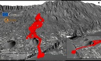 Reliëfbeeld van La Palma, de lava bereikt de zee (EU, Copernicus EMS data