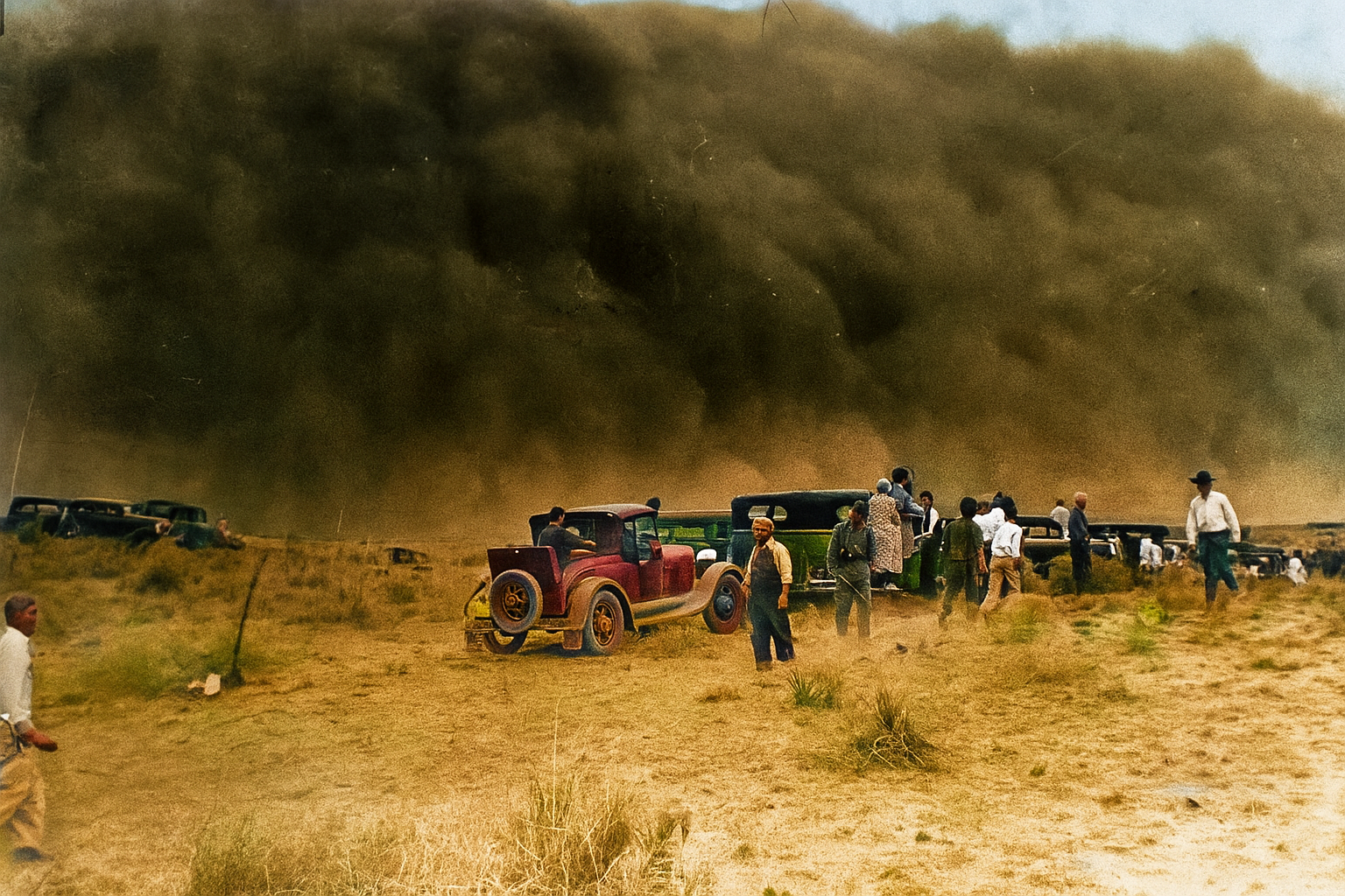 1935. Mensen in Oklahoma tijdens de Dust Bowl.